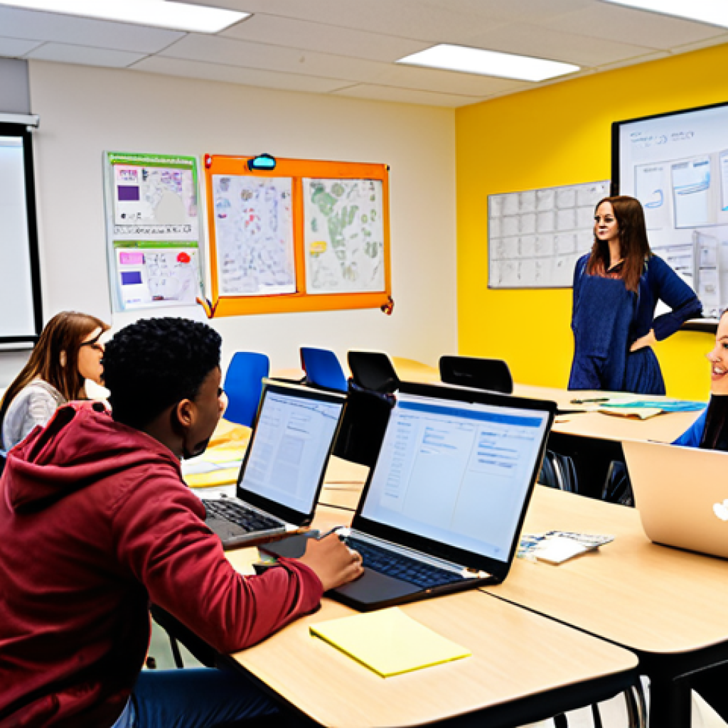 **

*   **Prompt:** A diverse group of young people enthusiastically collaborating on a coding project, surrounded by colorful laptops and brainstorming notes. Focus on a vibrant, collaborative atmosphere. Include elements like whiteboards with diagrams and Post-it notes, showing active engagement. The setting should be modern and inspiring, perhaps a brightly lit classroom or a co-working space.

**