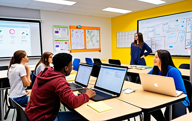 **

*   **Prompt:** A diverse group of young people enthusiastically collaborating on a coding project, surrounded by colorful laptops and brainstorming notes. Focus on a vibrant, collaborative atmosphere. Include elements like whiteboards with diagrams and Post-it notes, showing active engagement. The setting should be modern and inspiring, perhaps a brightly lit classroom or a co-working space.

**