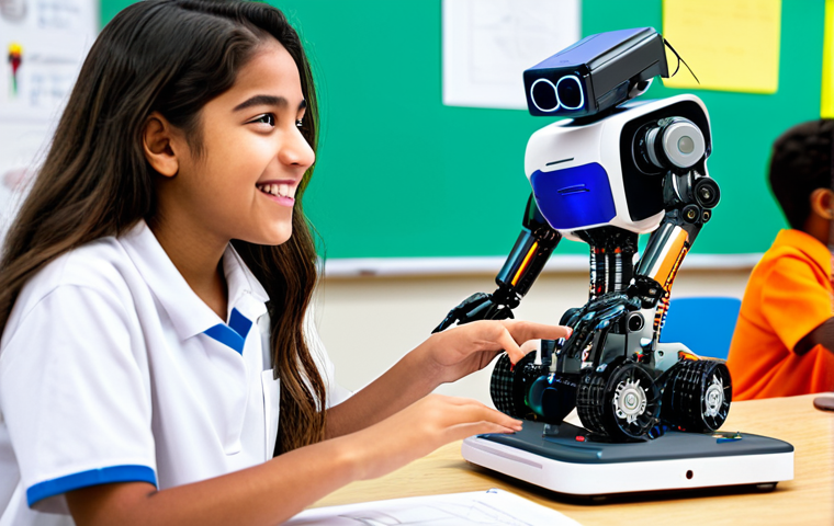 Aspiring Engineer**
A young Latina student in a fully clothed, modest and professional STEM camp uniform, excitedly working on a robotics project with a team of diverse classmates in a brightly lit, modern classroom. Perfect anatomy, correct proportions, well-formed hands, proper finger count, natural pose. Safe for work, appropriate content, professional, family-friendly. High resolution, detailed.
**