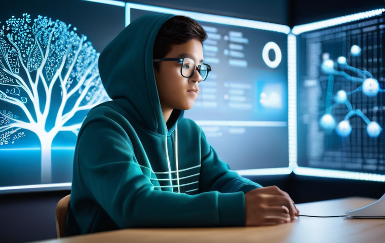 코딩교육지도사와 강의 자료의 시각화 방법 - **Animated Data Structures Visualization**
A young, diverse student, wearing a comfortable and m...