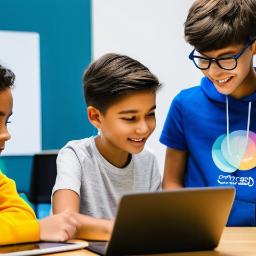 코딩교육지도사와 청소년 교육의 연결점 - **Prompt: The Spark of Discovery in a Coding Workshop**
"A vibrant and brightly lit scene inside...