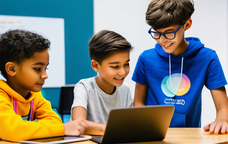 코딩교육지도사와 청소년 교육의 연결점 - **Prompt: The Spark of Discovery in a Coding Workshop**
"A vibrant and brightly lit scene inside...