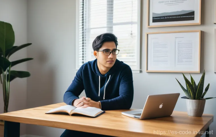 코딩교육지도사와 자격증 취득 후 경력 관리 - A determined and focused coding instructor, a person in their late 20s to early 40s, sits at a moder...