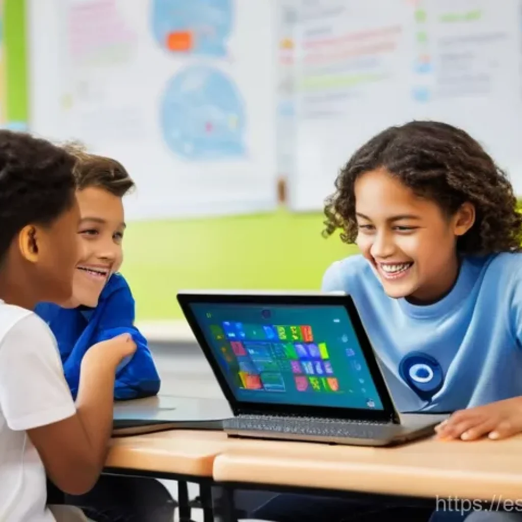 코딩교육지도사와 학습 활동 평가 사례 - **Prompt:** A diverse group of elementary school children, aged 8-10, are enthusiastically gathered ...