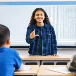 코딩교육지도사와 학습 환경 구성 사례 - **Prompt for Instructor-Student Connection:**
"A vibrant, eye-level, wide-angle shot inside a br...