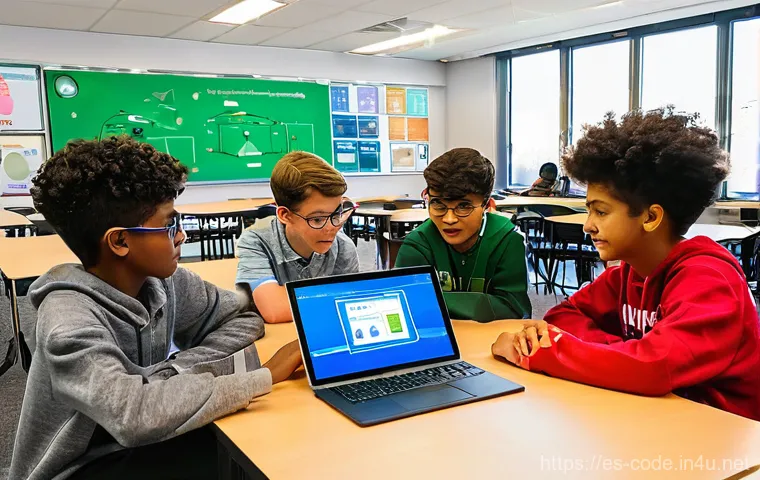 코딩교육지도사와 학습 환경 구성 사례 - **Prompt for Instructor-Student Connection:**
    "A vibrant, eye-level, wide-angle shot inside a br...