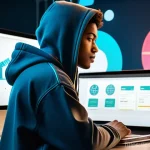 코딩교육지도사와 실습 기반 교육 사례 - **Prompt:** A vibrant, dynamic illustration of a young, diverse software developer (wearing a clean,...