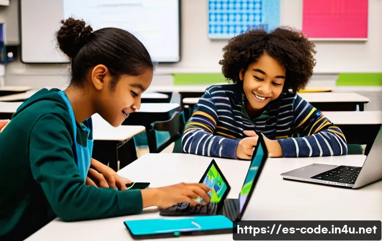 코딩교육지도사와 창의적 사고 기법 - **Prompt 1: Creative Coding Workshop with Diverse Students**
    "A vibrant and modern classroom sce...