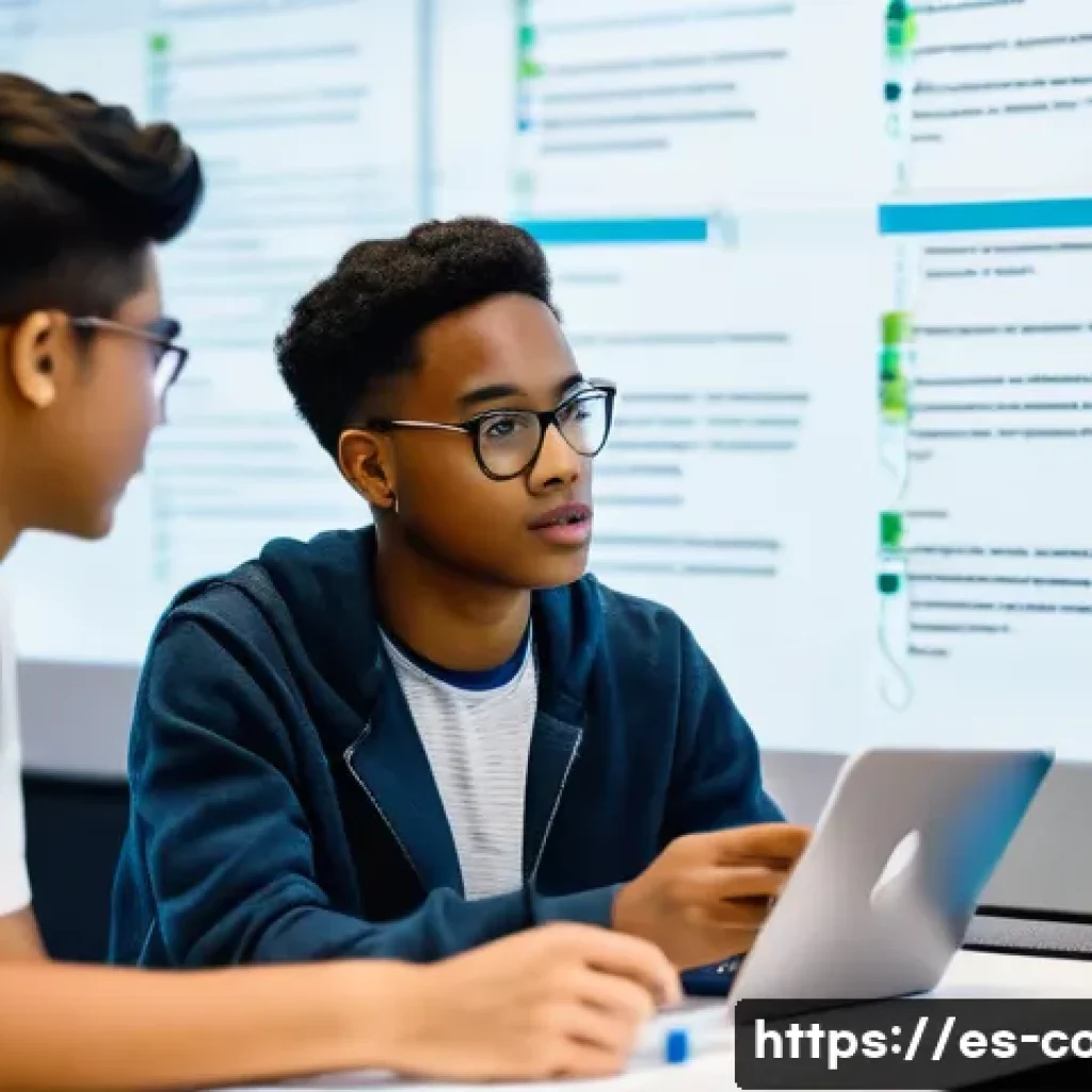 코딩교육지도사와 학습 평가 사례 - **Prompt: "A diverse group of university students, aged 18-22, in a modern, well-lit tech classroom....