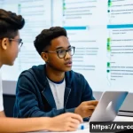 코딩교육지도사와 학습 평가 사례 - **Prompt: "A diverse group of university students, aged 18-22, in a modern, well-lit tech classroom....