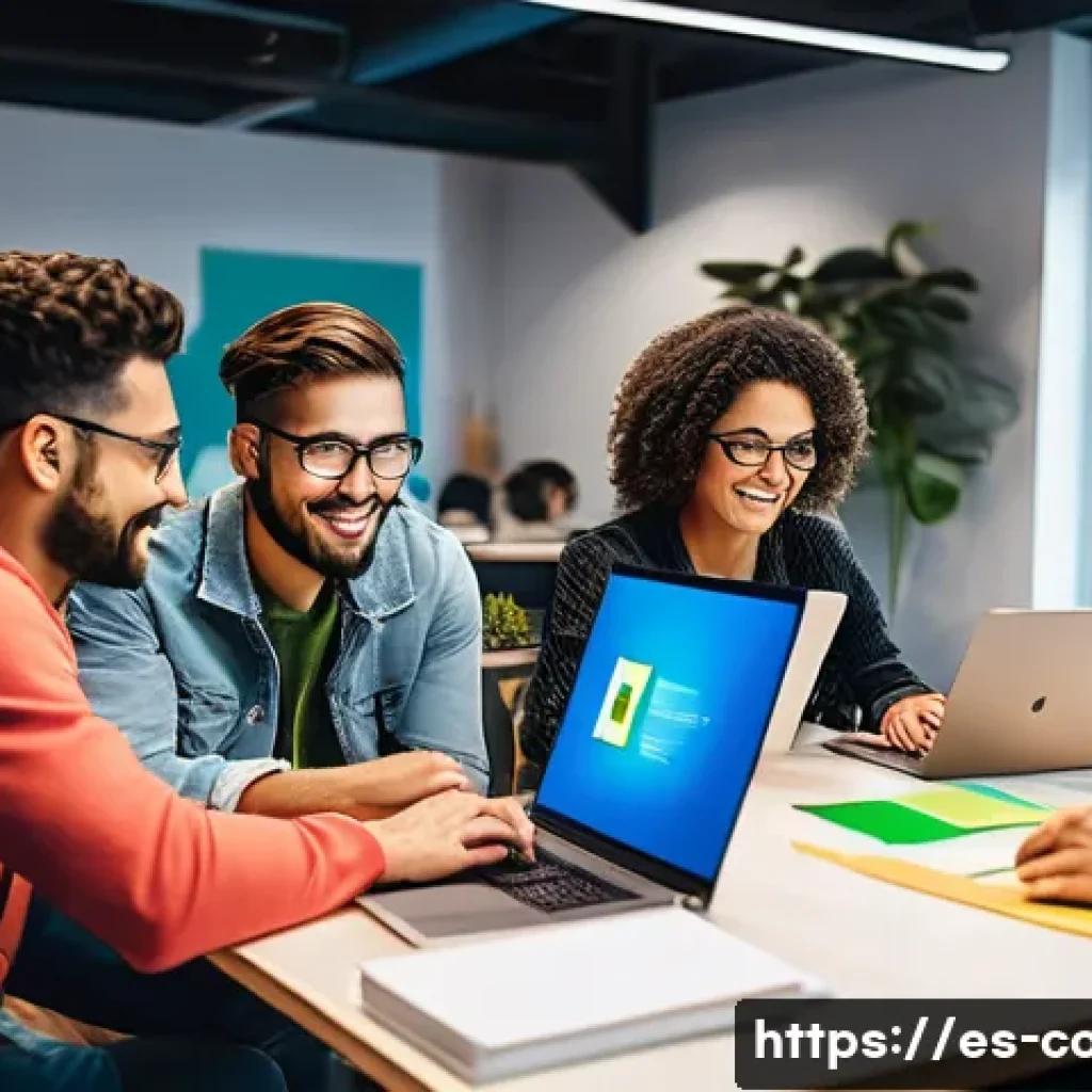 코딩교육지도사와 학습 지원 서비스 - A diverse group of young Spanish-speaking adults collaborating on a real-world programming project i...