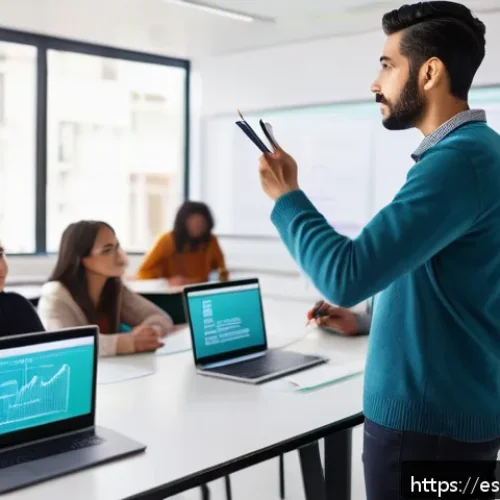 코딩교육지도사 자격증 취득 난이도 분석 - A professional Spanish programming instructor standing confidently in a modern classroom setting, te...